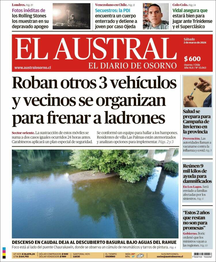 Portada de El Austral de Osorno (Chile)