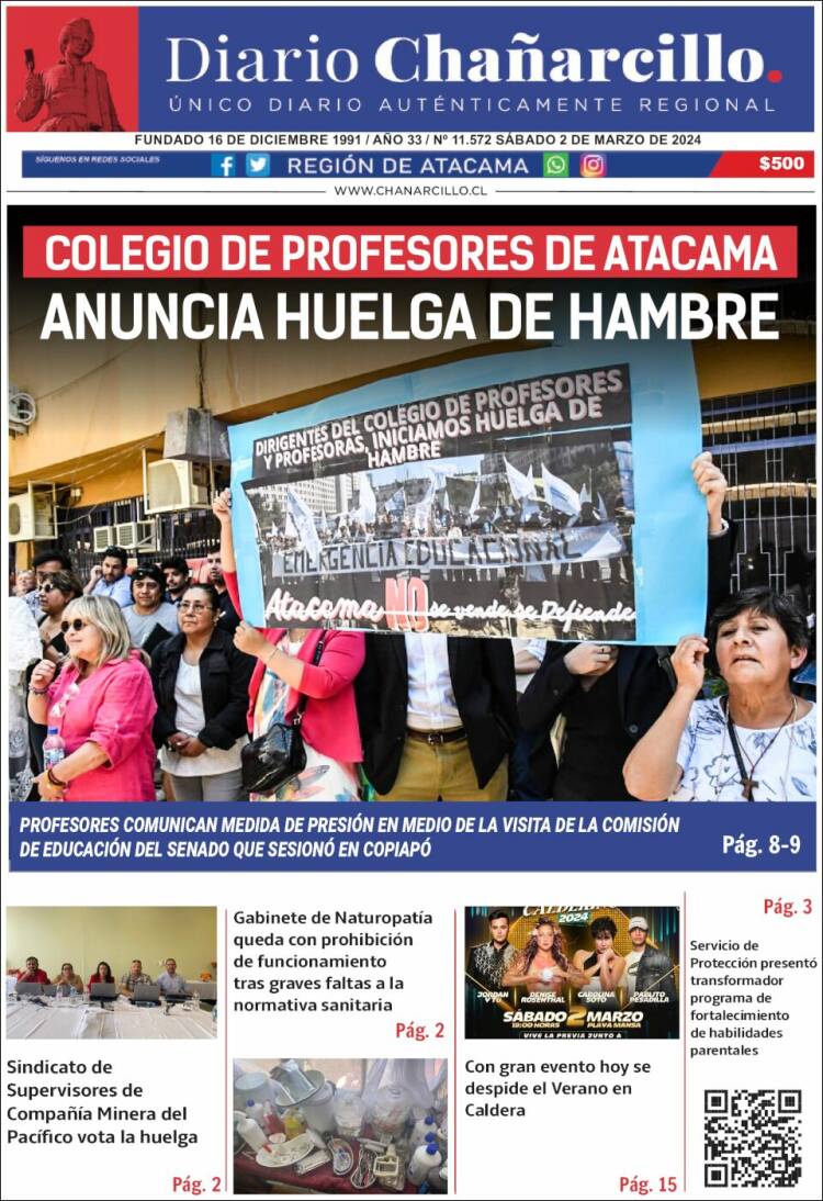 Portada de Diario Chañarcillo (Chile)