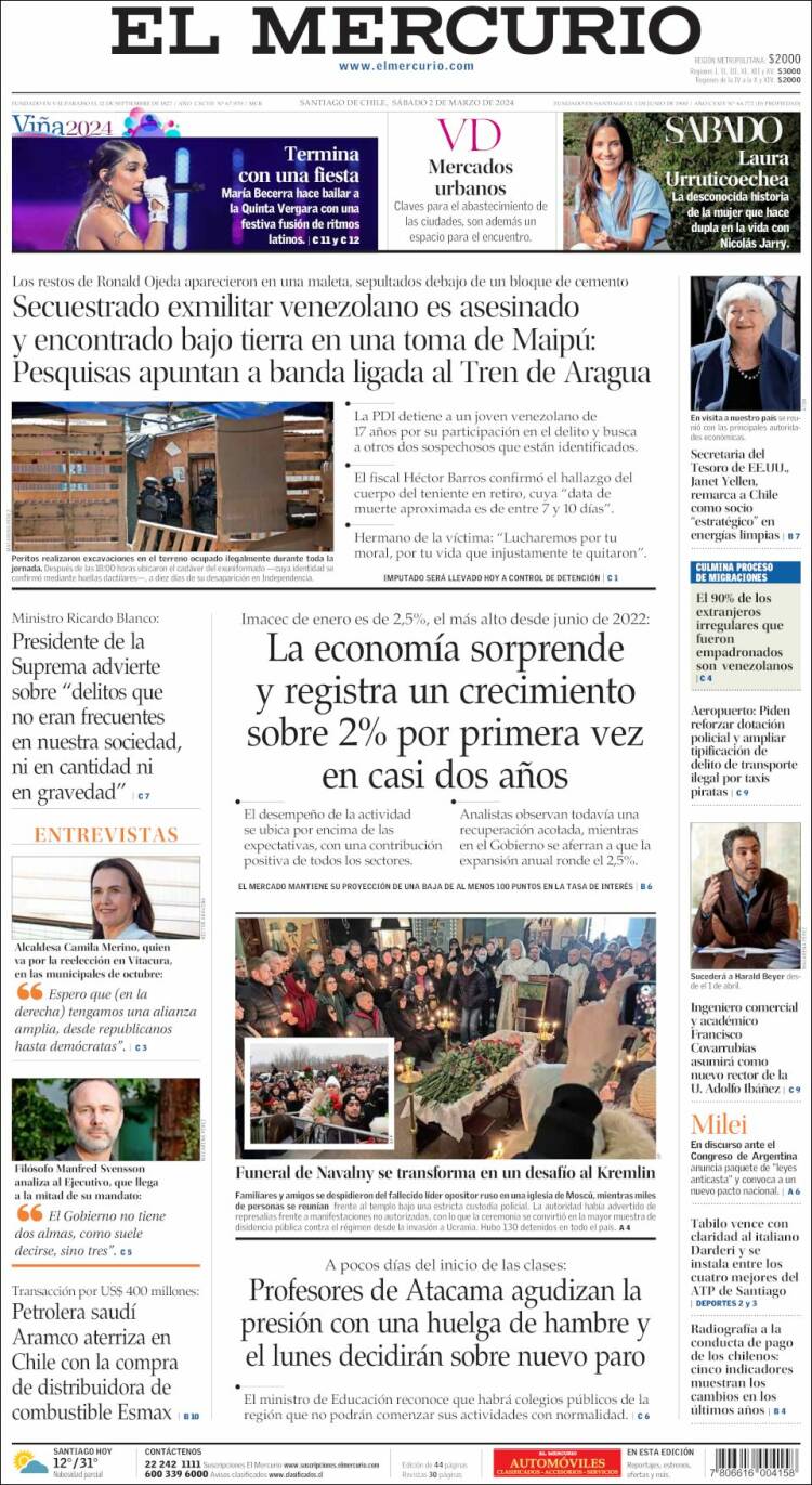 Portada de El Mercurio (Chile)