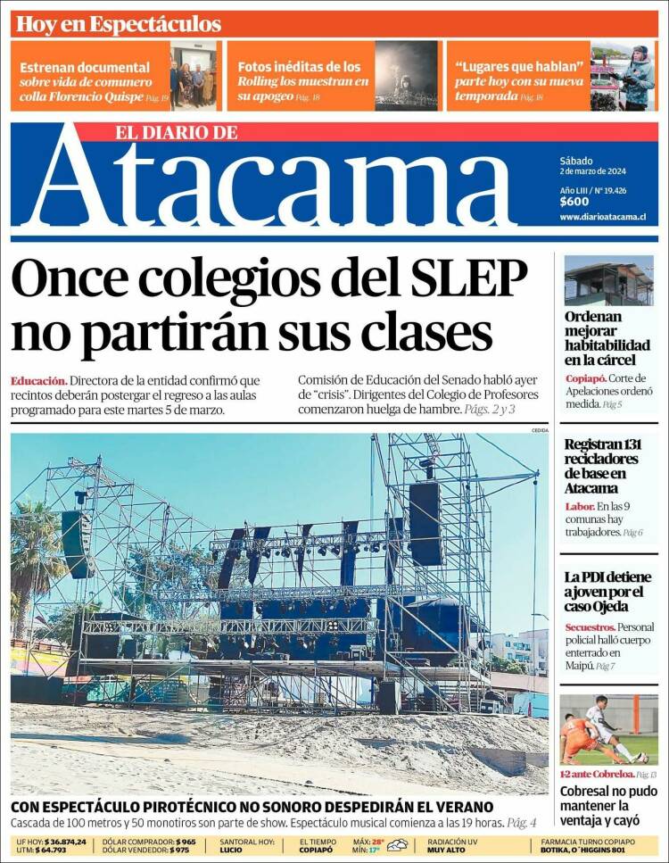 Portada de Diario de Atacama (Chile)