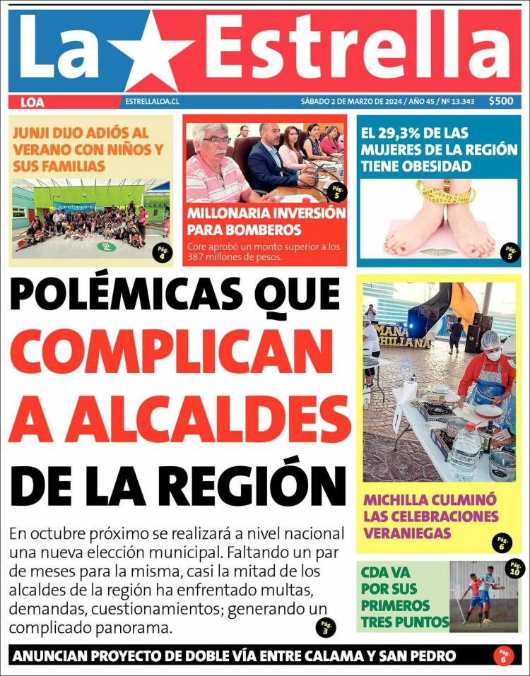 Portada de La Estrella de Loa (Chile)