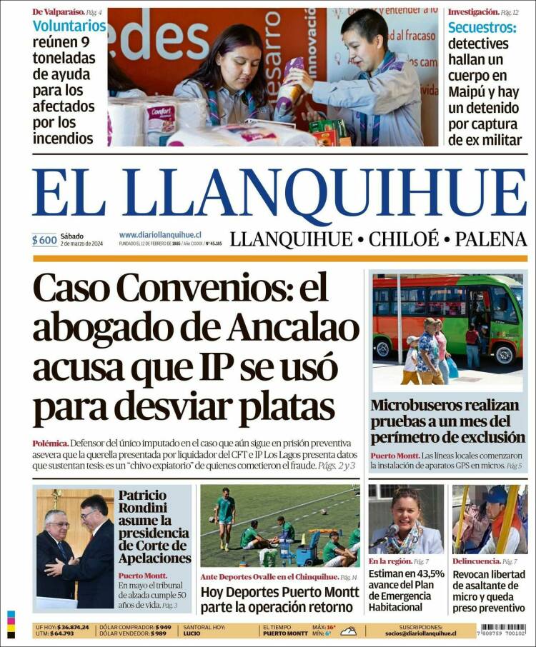 Portada de El Llanquihue (Chile)