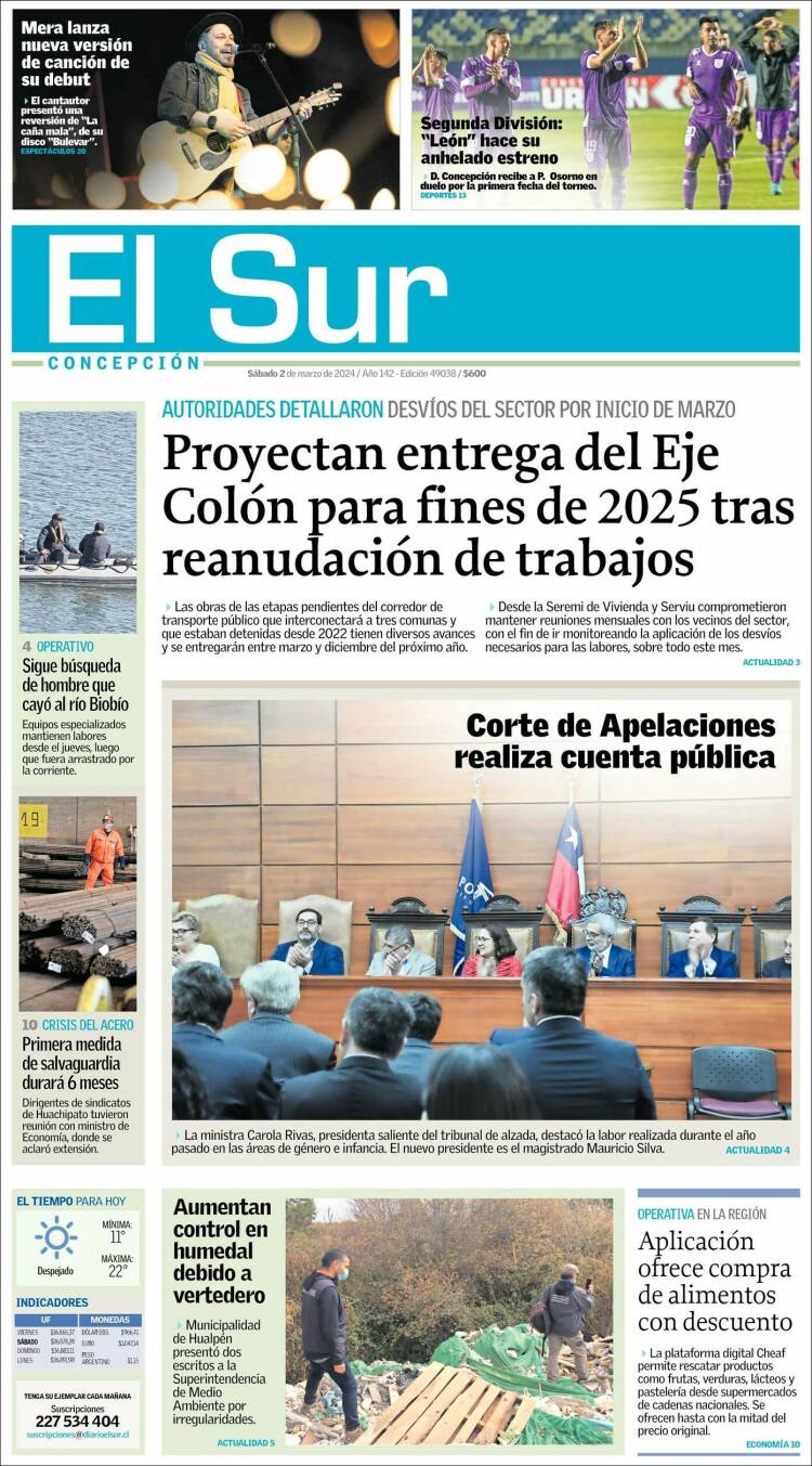 Portada de El Sur (Chile)