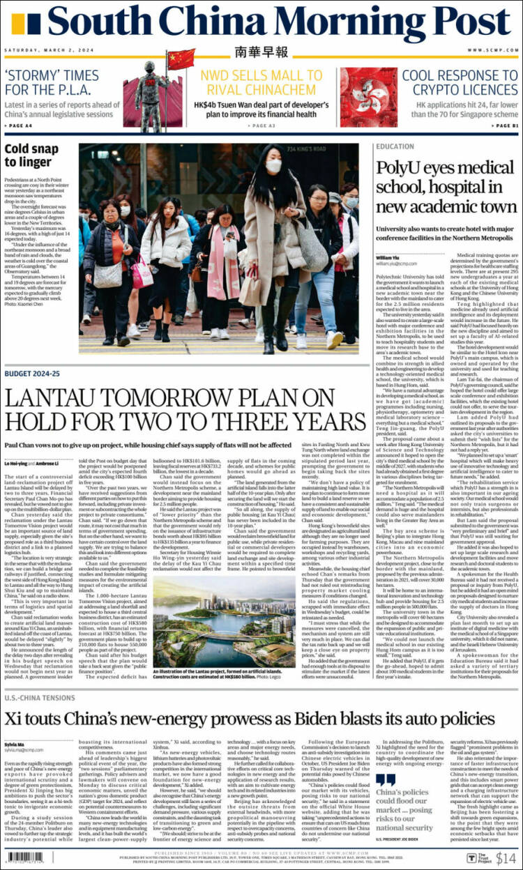 Portada de South China Morning Post (China)