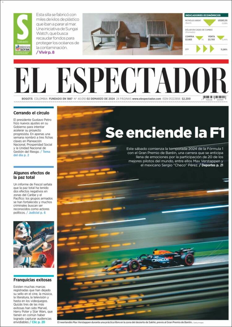 Portada de El Espectador (Colombia)