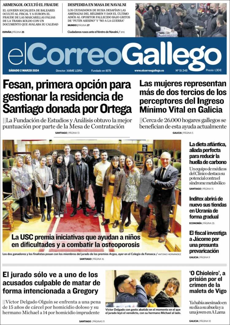 Portada de El Correo Gallego (España)