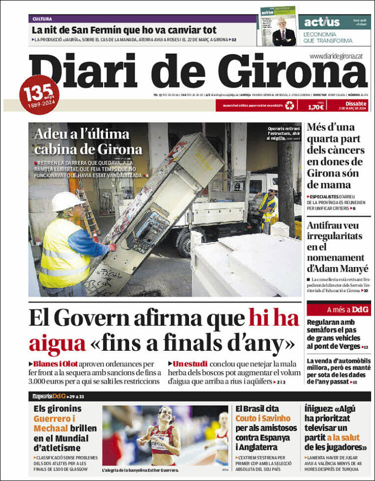 Portada de Diari de Girona (España)
