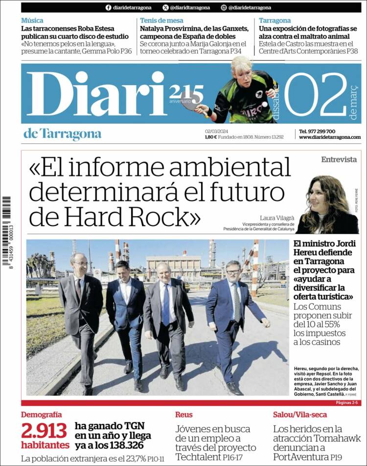 Portada de Diari de Tarragona (España)