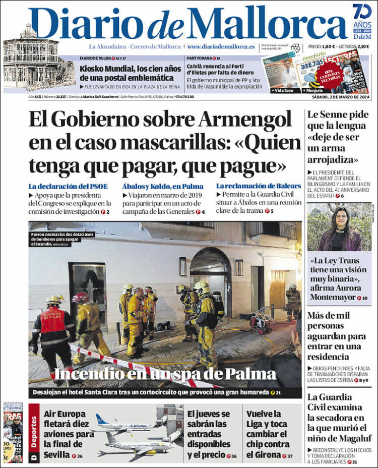 Portada de Diario de Mallorca (España)