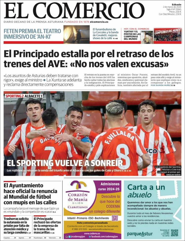Portada de El Comercio - Gijón (España)