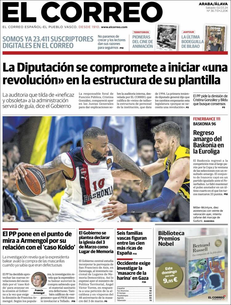 Portada de El Correo - Álava (España)