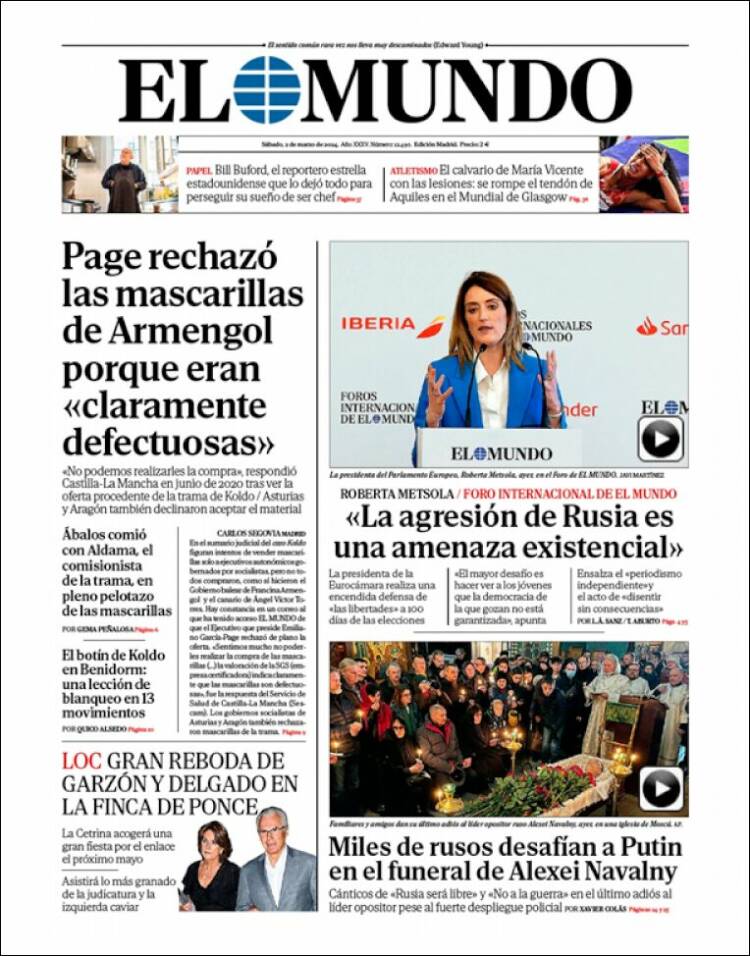 Portada de El Mundo (España)