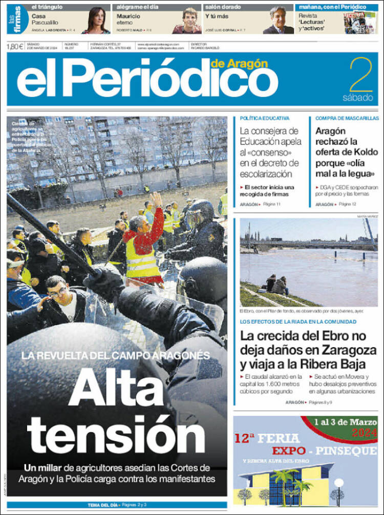 Portada de El Periódico de Aragón (España)