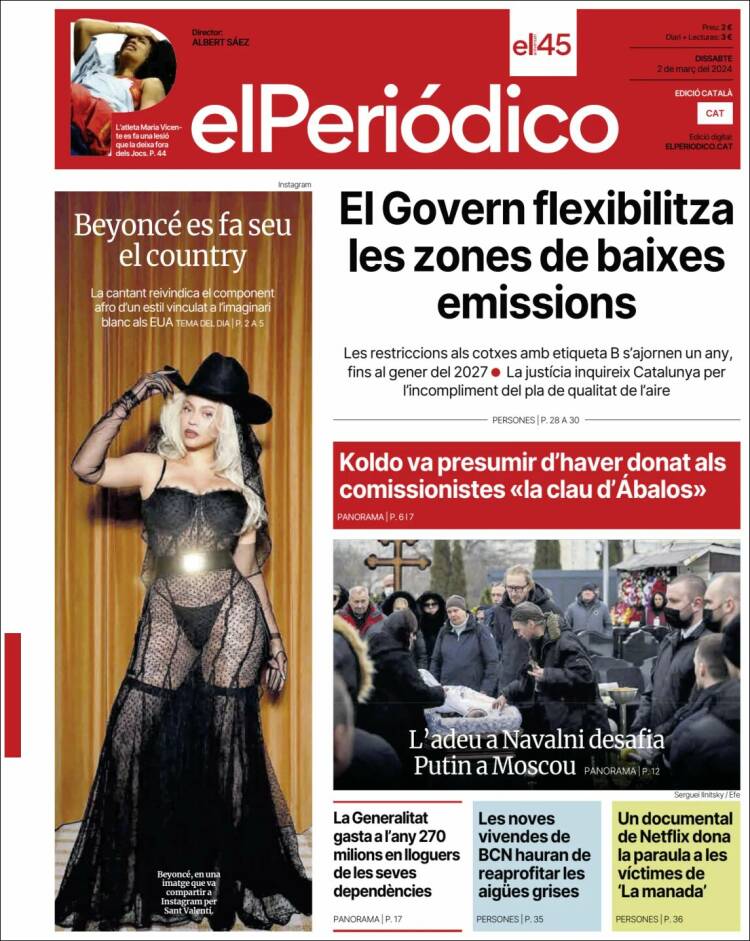 Portada de El Periódico de Catalunya (España)