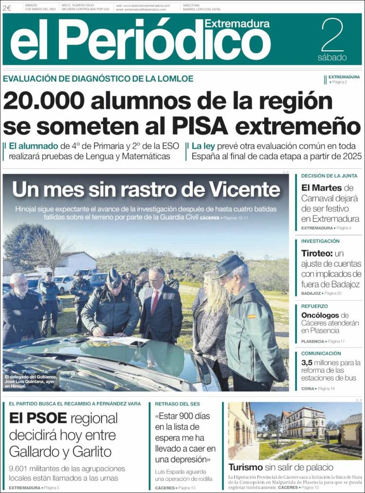 Portada de El Periódico de Extremadura (España)