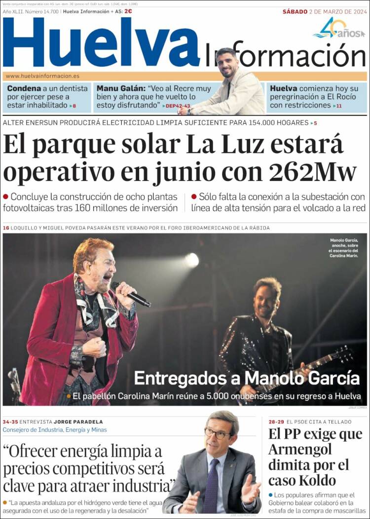 Portada de Huelva Información (España)