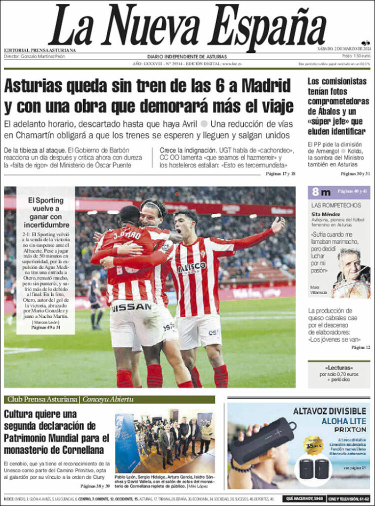 Portada de La Nueva España (España)