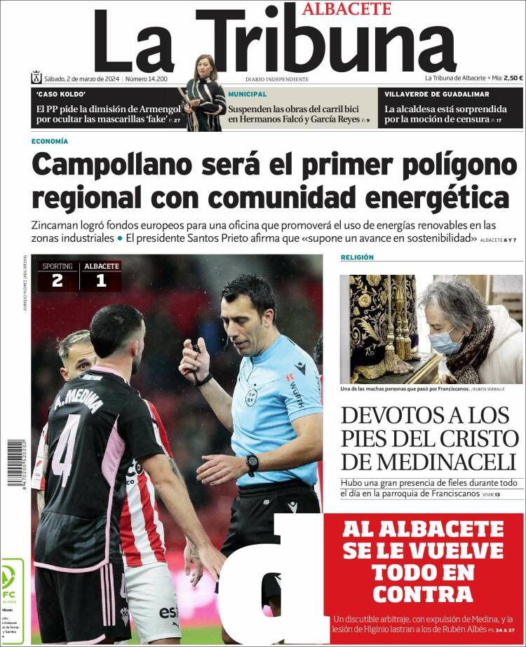 Portada de La Tribuna de Albacete (España)