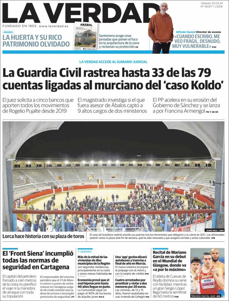Portada de La Verdad de Murcia (España)