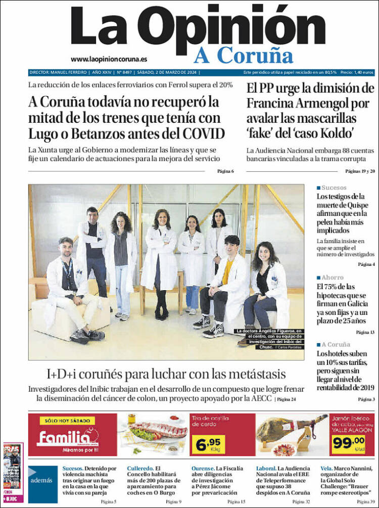 Portada de La Opinión de A Coruña (España)