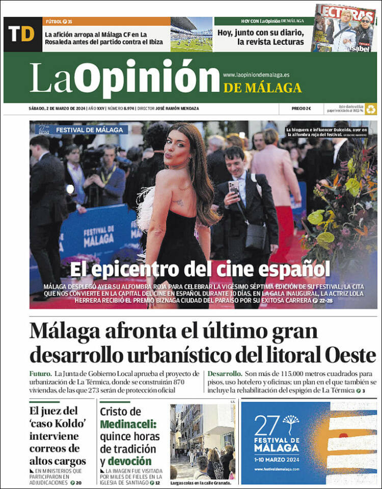 Portada de La Opinión de Málaga (España)