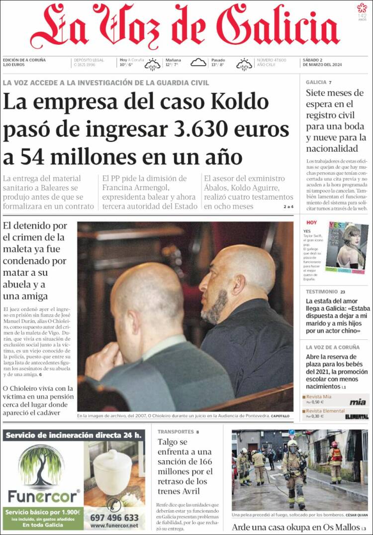 Portada de La Voz de Galicia (España)