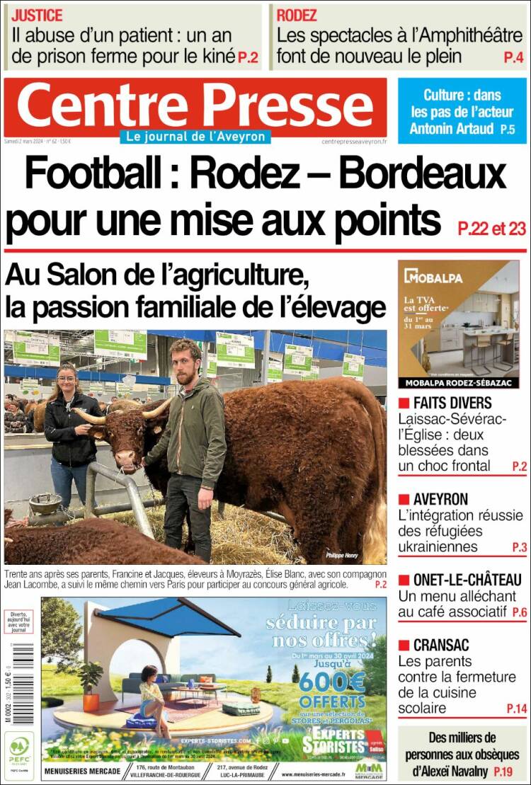 Portada de Centre Presse (Francia)