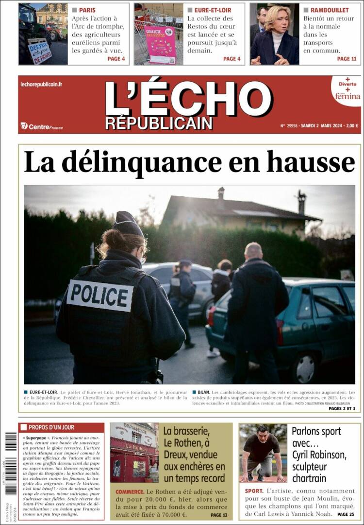 Portada de L'Echo Républicain (Francia)