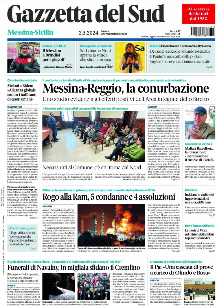 Portada de Gazzetta del Sud (Italia)