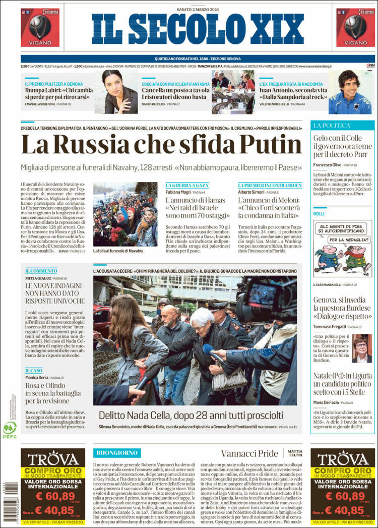 Portada de Il Secolo XIX (Italia)