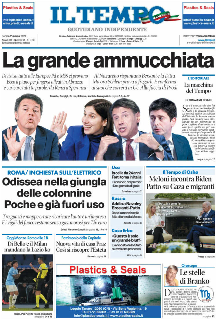 Portada de Il Tempo (Italia)