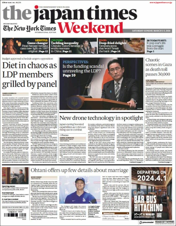 Portada de The Japan Times (Jap&oacute;n)
