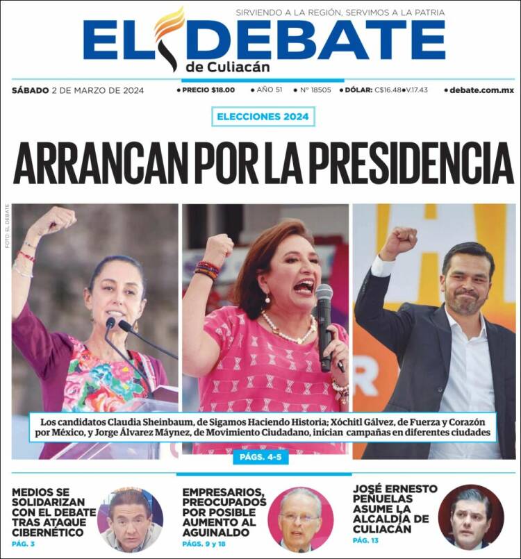 Portada de El Debate de Culiacán (M&eacute;xico)
