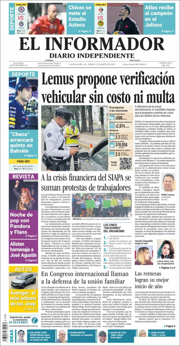 Portada de El Informador (M&eacute;xico)