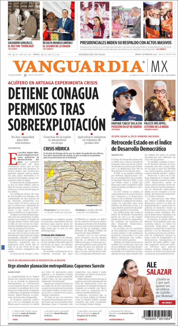 Portada de Vanguardia (M&eacute;xico)