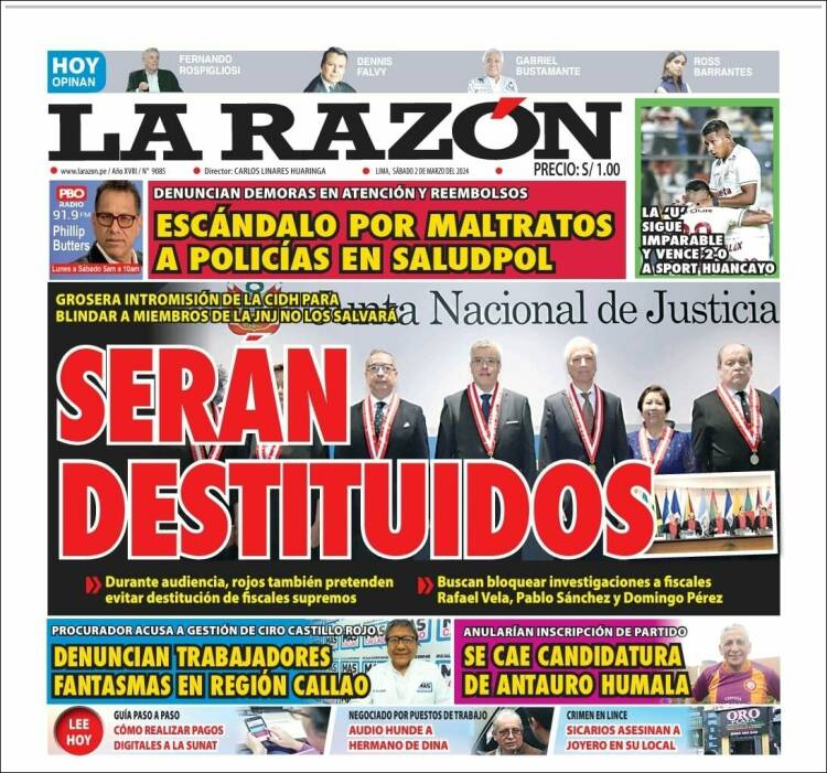 Portada de La Razón (Per&uacute;)