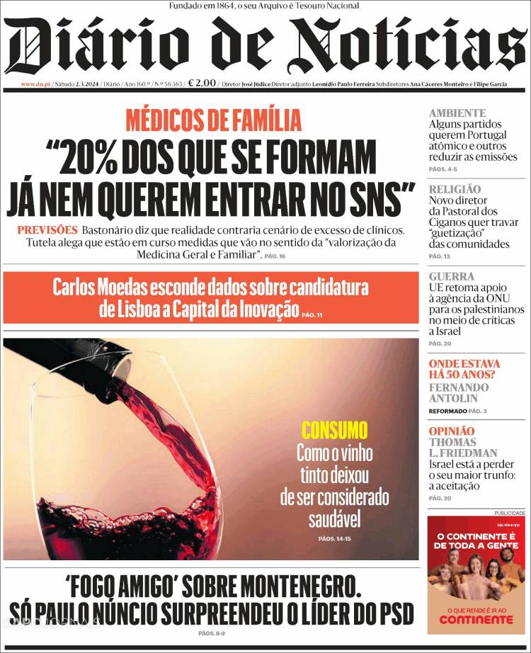 Portada de Diário de Noticias (Portugal)