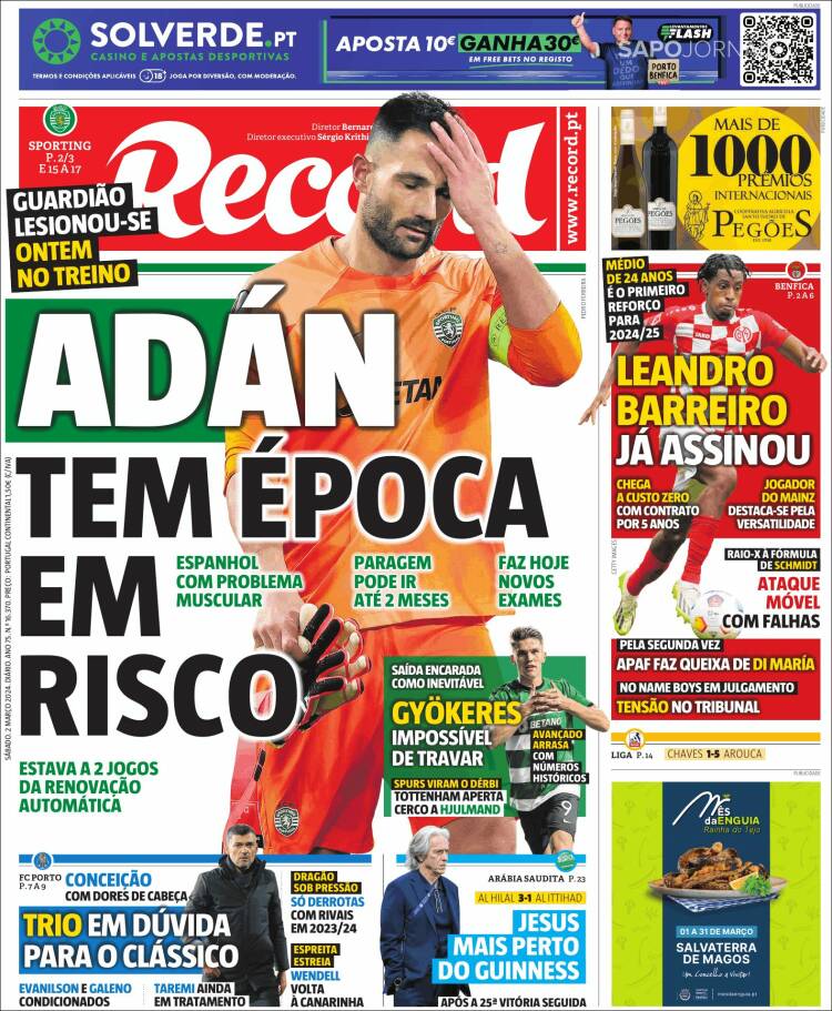 Portada de Jornal de Negócios (Portugal)