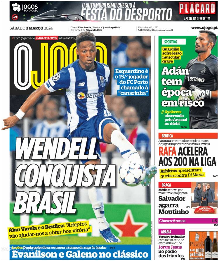 Portada de O Jogo (Portugal)