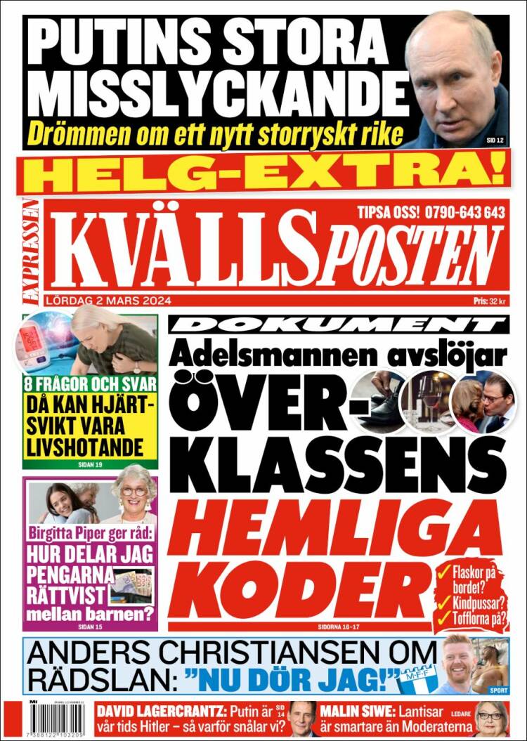 Portada de Kvällsposten (Suecia)