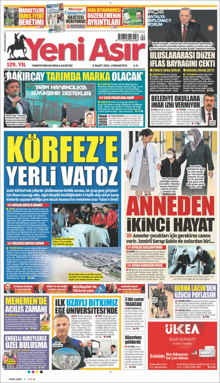 Portada de Yeni Asır (Turqu&iacute;a)