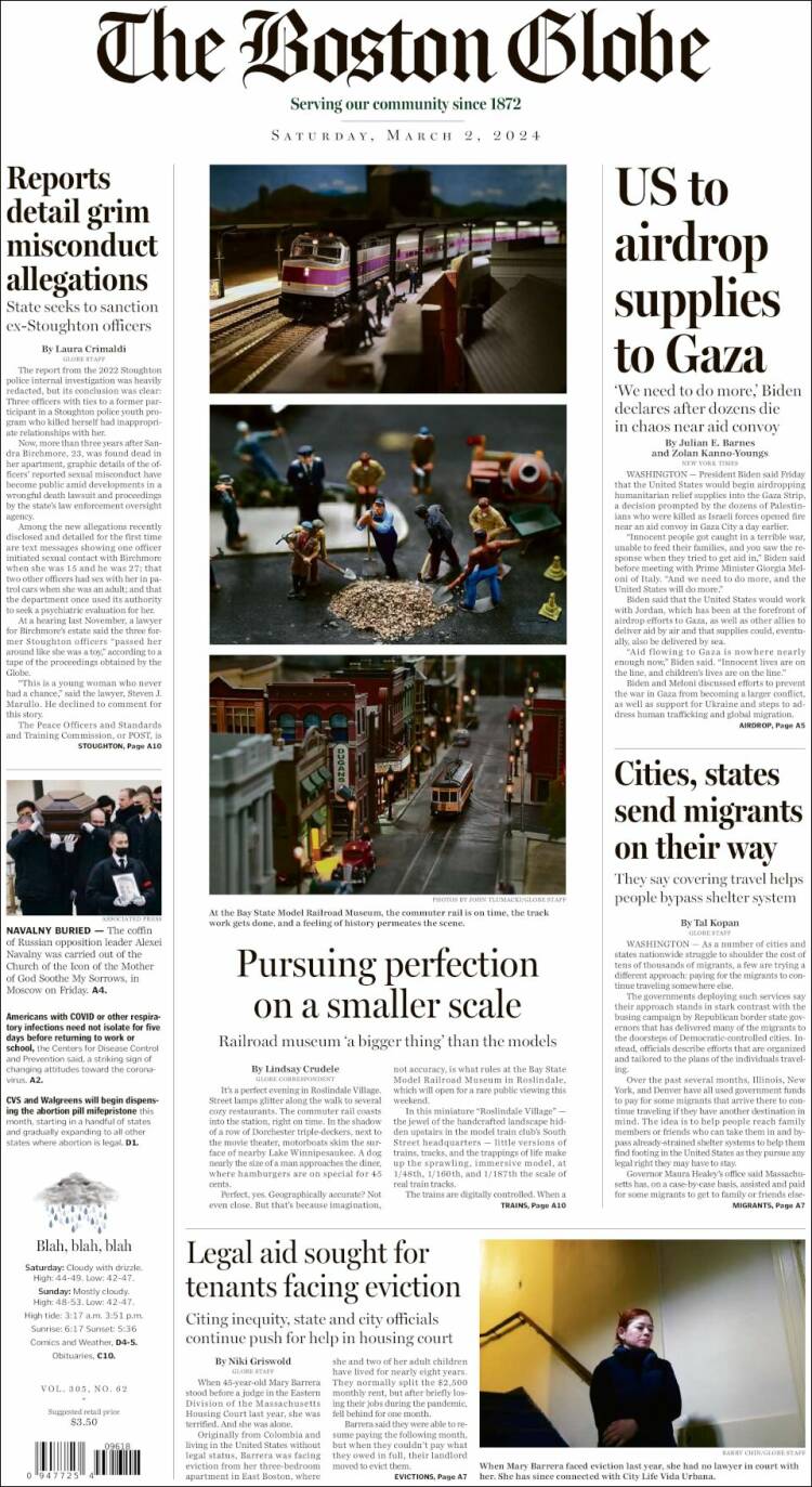 Portada de Boston Globe (USA)