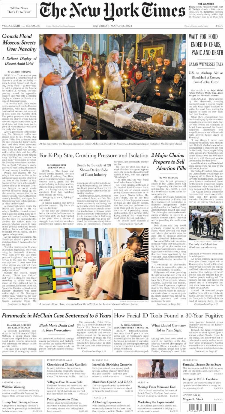 Portada de New York Times (USA)