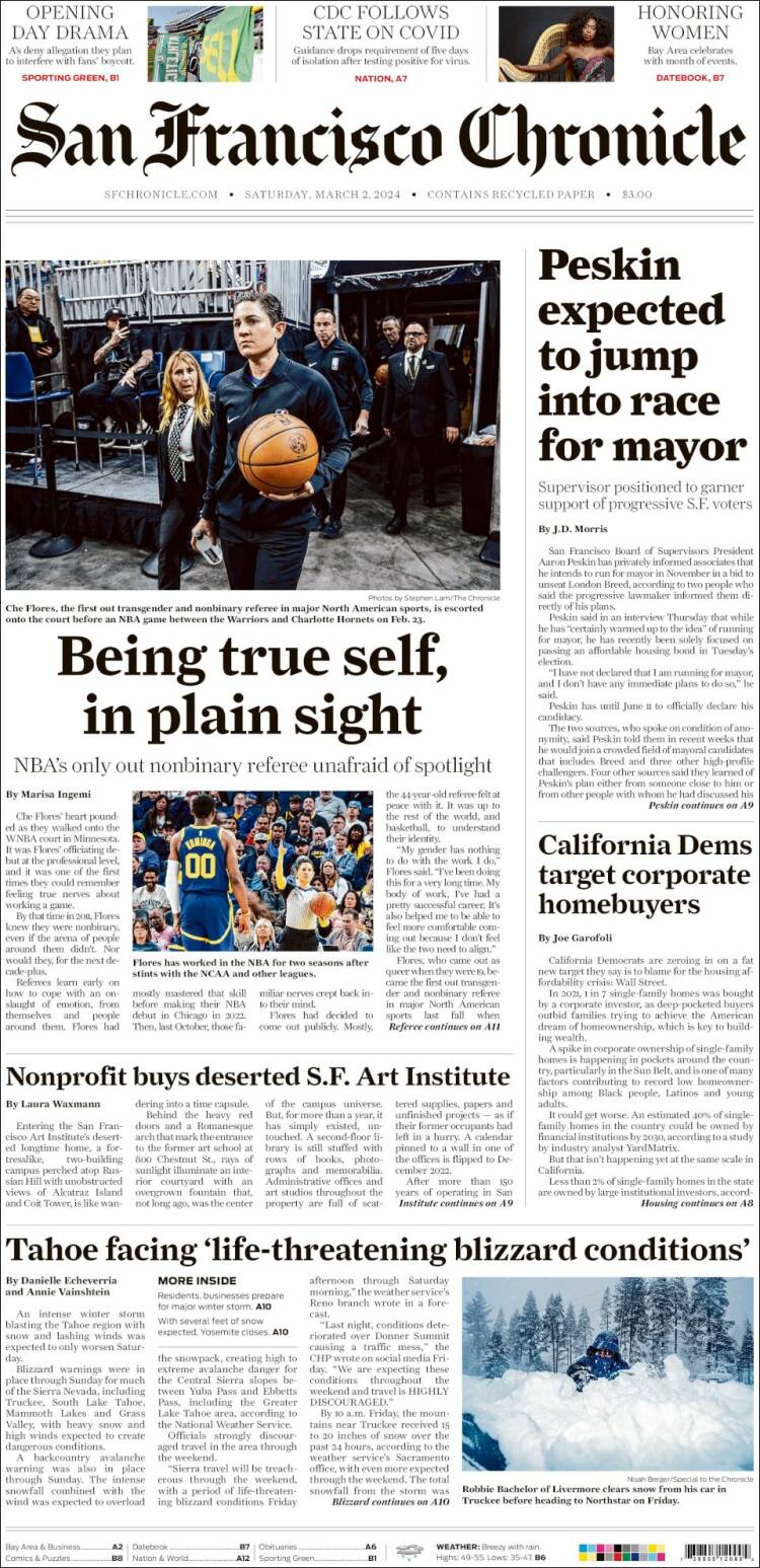 Portada de San Francisco Chronicle (USA)