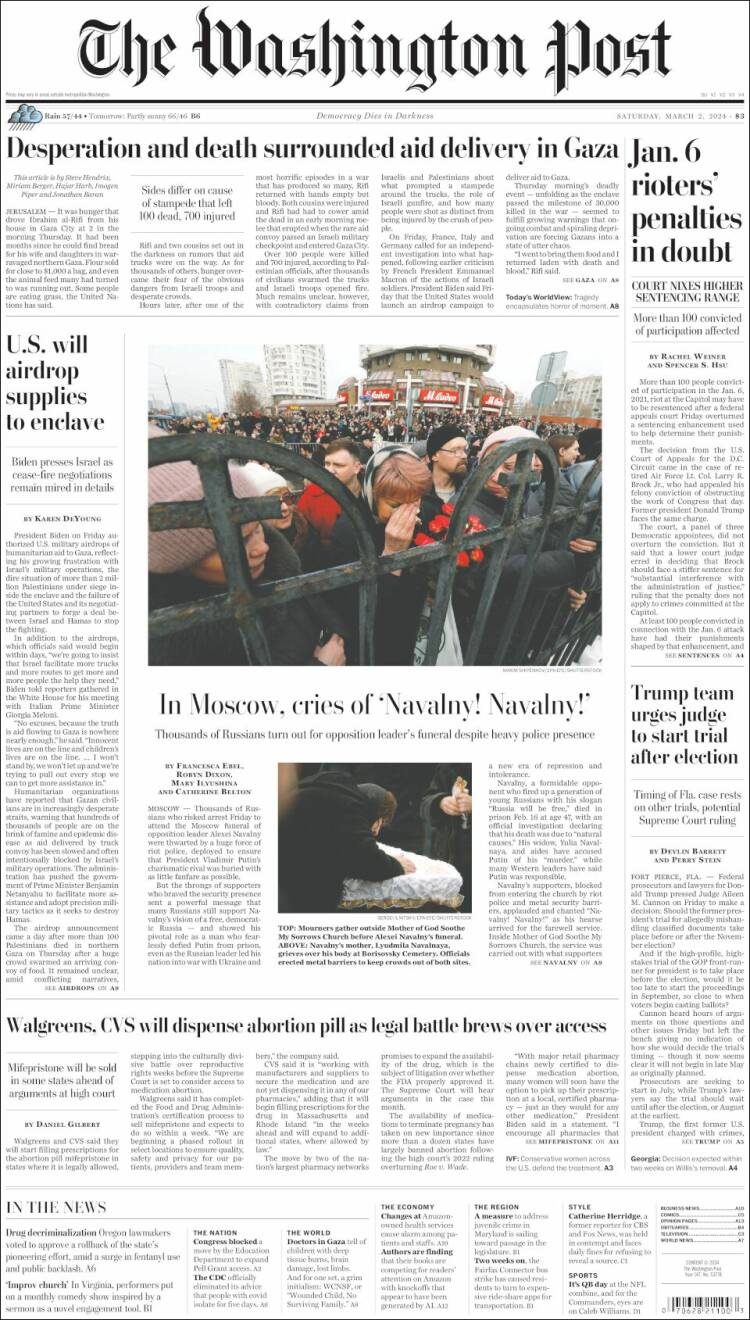 Portada de The Washington Post (USA)