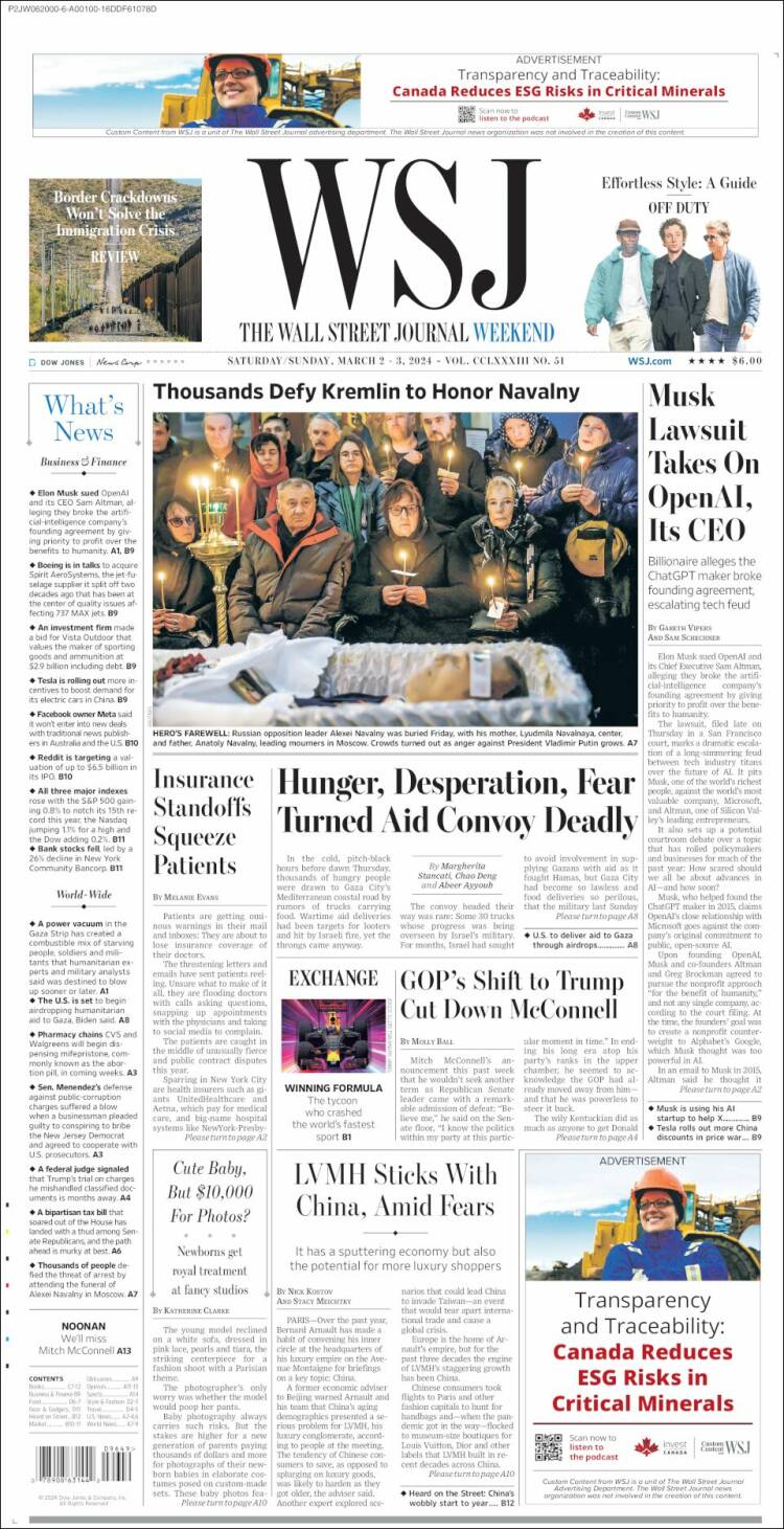 Portada de Wall Street Journal (USA)