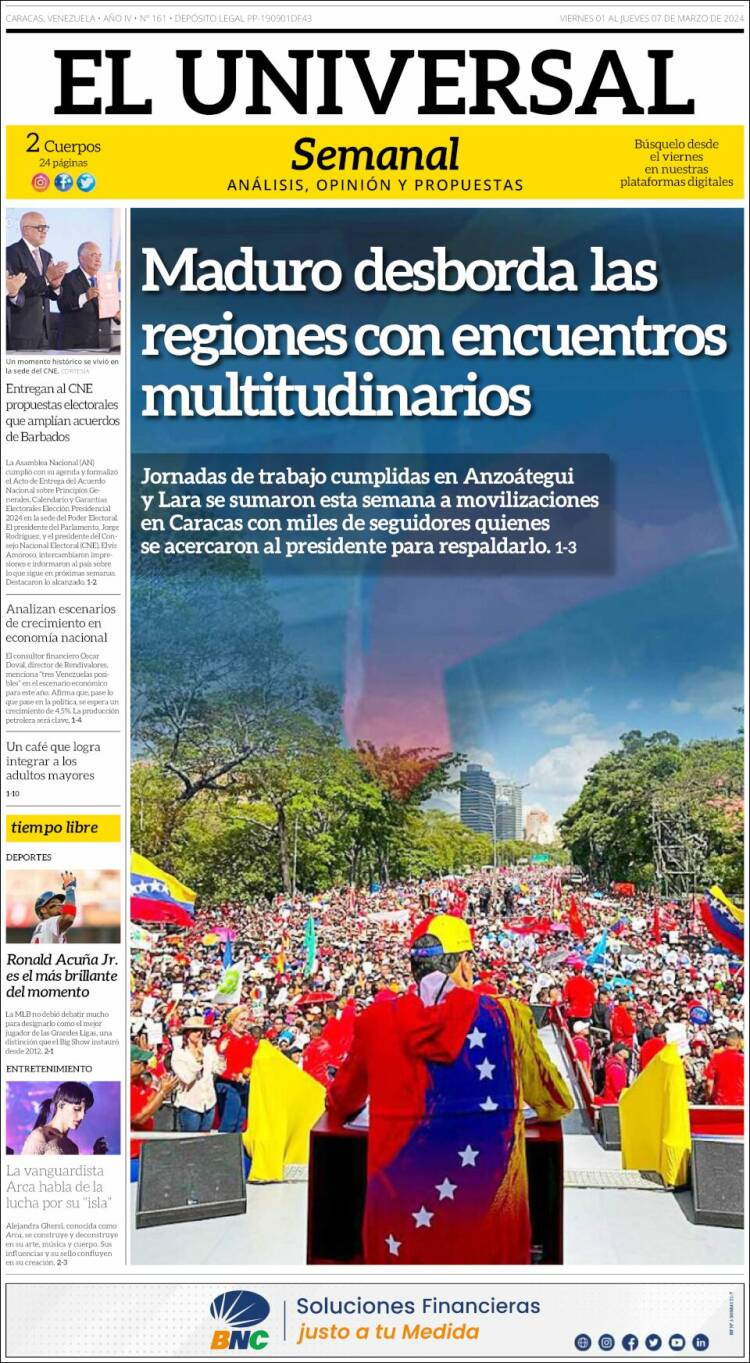 Portada de Universal (Venezuela)
