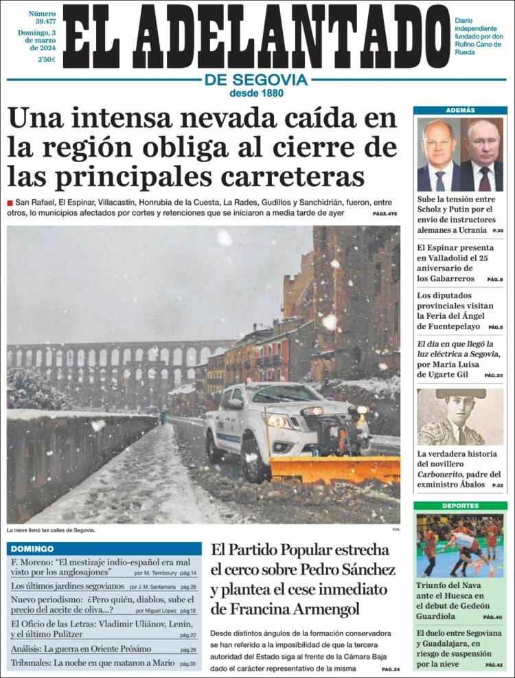 Portada de El Adelantado de Segovia (España)