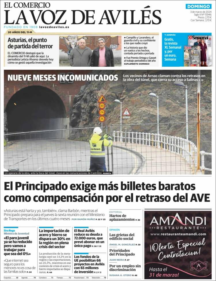 Portada de El Comercio - Avilés (España)