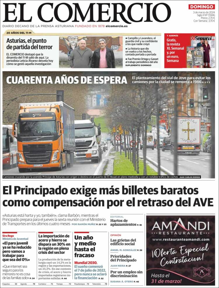 Portada de El Comercio - Gijón (España)